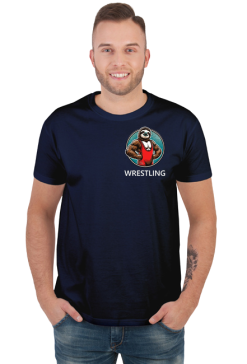 Koszulka zapaśnicza granatowa - Leniwiec WRESTLING - mały wzór 002