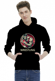 Bluza z kapturem czarna - WRESTLING mały wzór 001B