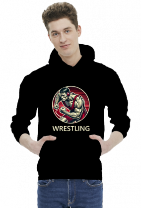 Bluza z kapturem czarna - WRESTLING mały wzór 001B