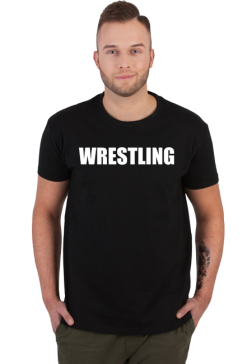 Czarna koszulka z dużym napisem "WRESTLING" v01