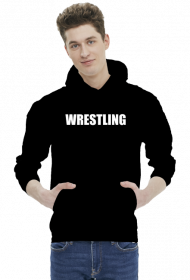 Czarna męska bluza z kapturem z dużym napisem "WRESTLING" v01