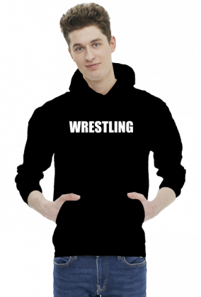 Czarna męska bluza z kapturem z dużym napisem "WRESTLING" v01