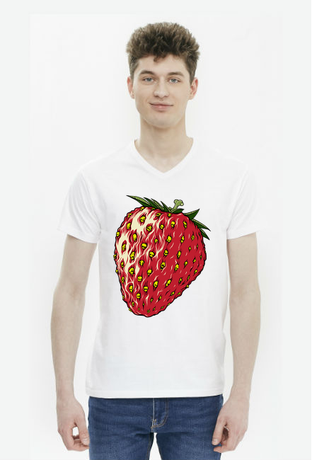Koszulka Męska V-neck Mroczna Truskawka Grozy