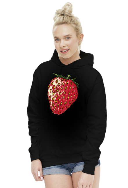 Bluza Damska z Kapturem Mroczna Truskawka Grozy