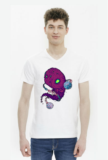 Koszulka Męska V-neck Kosmiczna Metalowa Zjawa Pixel Art