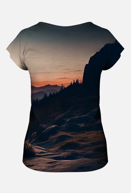 Krzyż, zachód słońca, góry - koszulka damska FullPrint