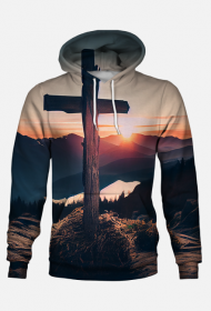 Krzyż, zachód słońca, góry - bluza z kapturem FullPrint
