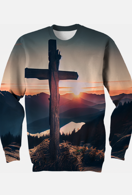 Krzyż, zachód słońca, góry - bluza FullPrint