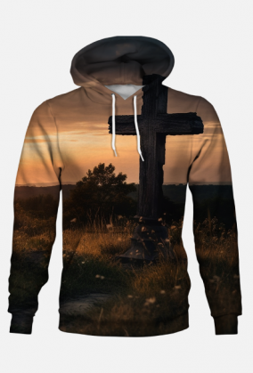 Krzyż, zachód słońca - bluza z kapturem FullPrint