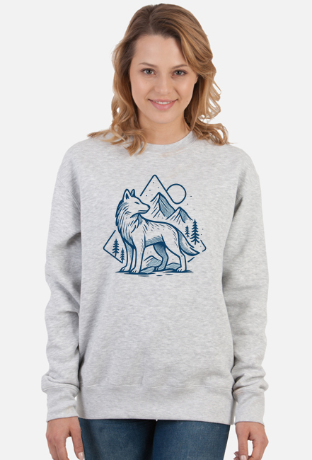 Bluza damska Wilk i Góry - Minimalistyczna Grafika Natury