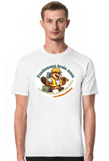 Koszulka dla emeryta budowlańca – „Fundament życia mam, teraz buduję chwilę dla siebie – emerytura”