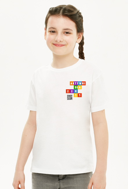 Koszulka dziewczęca #AktywniDla22q11  - małe logo