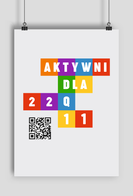 Plakat z logotypem i QR codem - pion