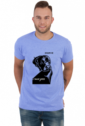 Koszulka z psem – „Kocham Cię. I Twoje żarcie.” | prezent dla psiarza. Zabawny nadruk z amstaffem.