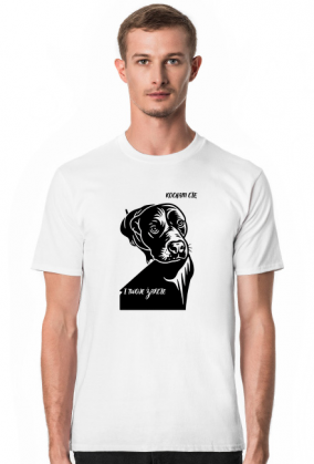 Koszulka z psem – „Kocham Cię. I Twoje żarcie.” | prezent dla psiarza. Zabawny nadruk z amstaffem.