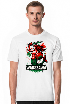 Biała koszulka męska – Syrenka Warszawska