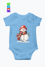 Świąteczne body niemowlęce niebieskie Bałwanek