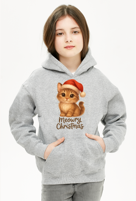 Bluza dziecięca z kapturem Kot świąteczny „Meowry Christmas”