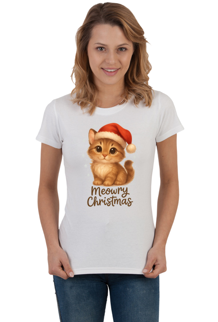 Koszulka damska Kot świąteczny „Meowry Christmas”