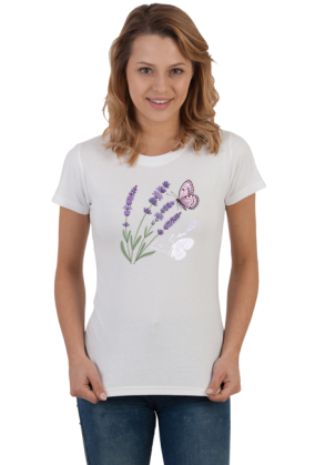 Koszulka Damska – Lawenda i Motyl Boho Aesthetic