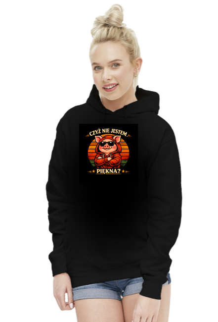 Bluza Damska z Kapturem Czyż Nie Jestem Piękna Świnka Premium Vintage VintageVibe
