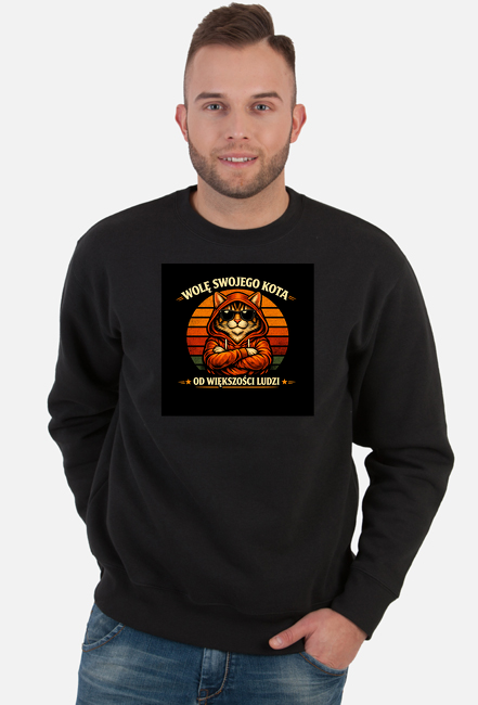 Bluza Meska Wolę swojego kota od większości ludzi Premium Vintage VintageVibe