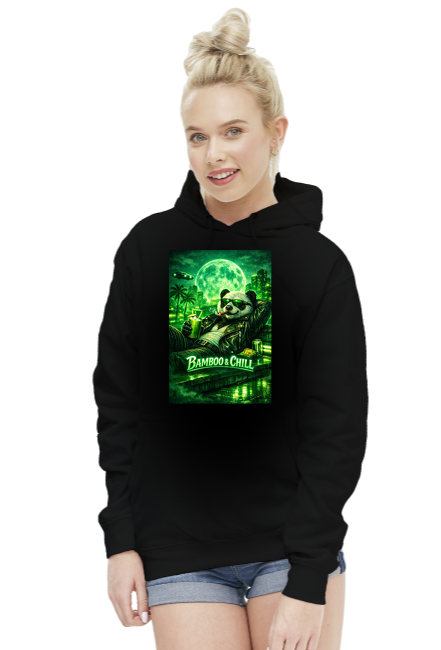 Bluza Damska z Kapturem  Bamboo & Chill Panda Cyberpunk  VintageVibe