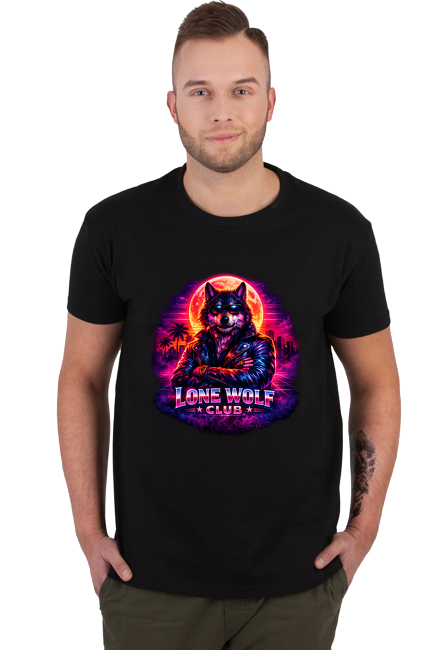 Koszulka Męska Lone Wolf Club  Wilk Premium Vintage Cyberpunk  VintageVibe