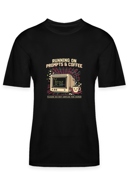 Running on Prompts & Coffee – Retro AI Programmer Design