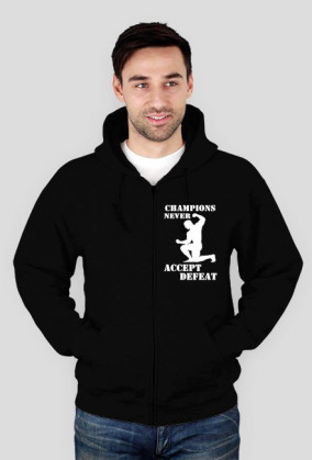 Bluza męska CHAMPIONS NEVER ACCEPT DEFEAT rozpinana z kapturem czarna