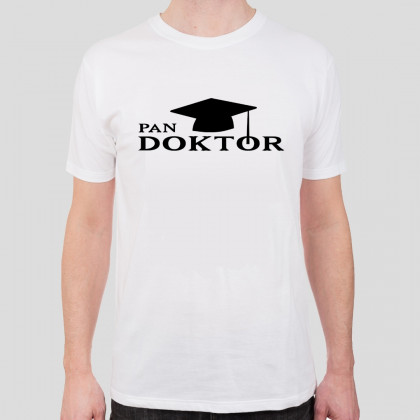 obrona pracy doktorskiej - pan doktor biała koszulka