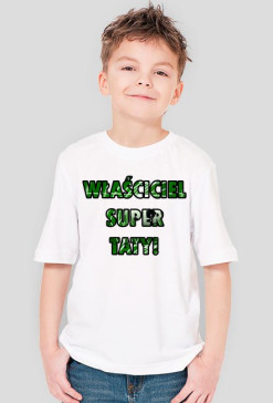 WŁAŚCICIEL SUPER TATYbiały czarny t shirt chłopięcy
