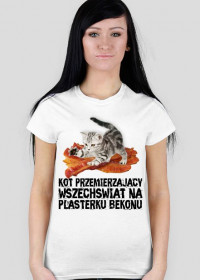 Koszulka damska "Kot przemierzający wszechświat na plasterku bekonu"