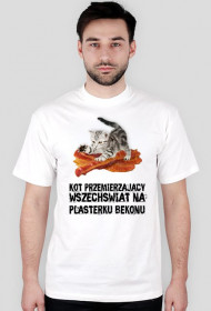 Koszulka męska "Kot przemierzający wszechświat na plasterku bekonu"