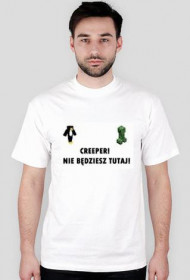 Minecraft Koszulka Biała Męska - Creeper! Nie będziesz tutaj!