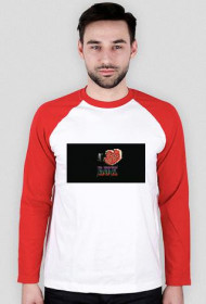 Koszulka męska z długim rękawem biało-czerwona z nadrukiem