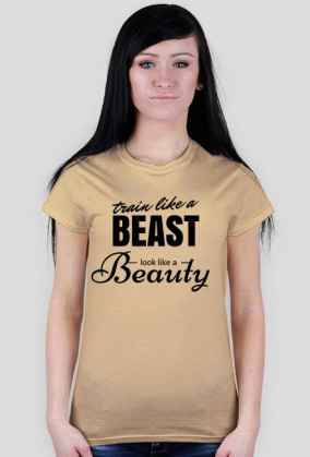 Train like a BEAST look like a Beauty biała damska KOSZULKA od FITlovin.pl - czarny napis