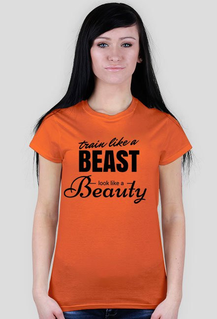 Train like a BEAST look like a Beauty biała damska KOSZULKA od FITlovin.pl - czarny napis